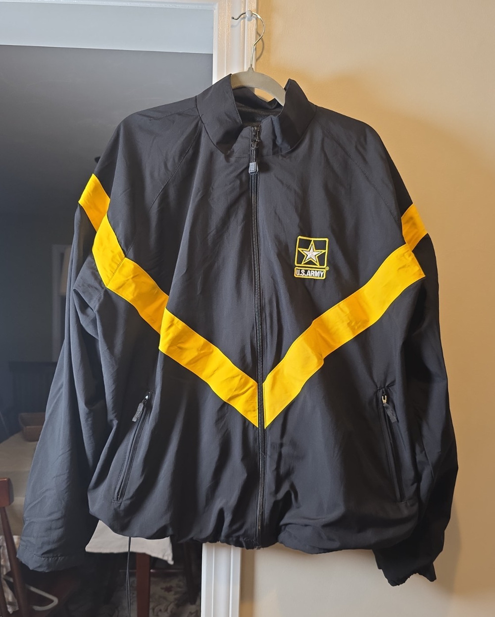 US Army APFU PT Jacket XL Black Gold Military Fitness Windbreaker USA Made